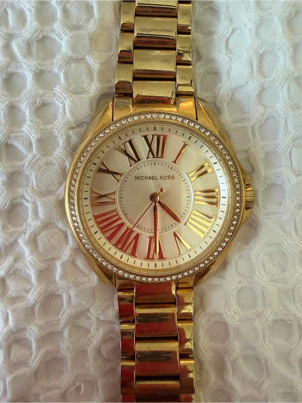Michael Kors Gold Tone Crystal Bezel Roman Dial Watch